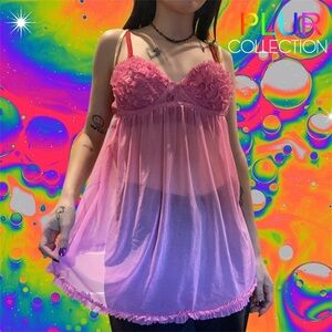 Vintage Y2k Frederick's of Hollywood Hot Pink Ruffle Laced Babydoll Top